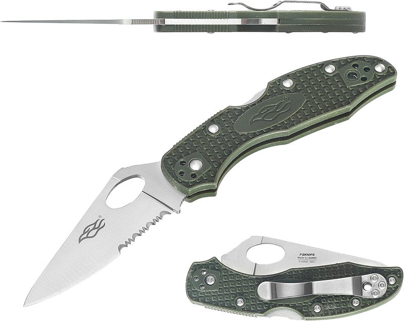 Firebird GANZO F759MS-GR Pocket Folding Knife 440C Stainless Steel Serrated Blade Anti-Slip Handle with Clip Fishing Camping Outdoor EDC Utility Pocket Knife (Green) - Image 1